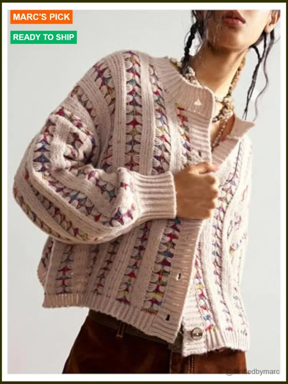 Cropped Boho Cardigan Long Sleeve Button Up Sweater Jacket - Picture 2 of 5